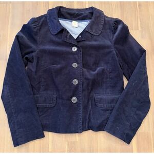 J. Crew Navy Corduroy Blazer Jacket Women's Size 8 Puff Sleeve Collared